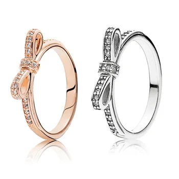 

925 Sterling Silver Ring Charms Women 925 Rose Gold Butterfly Knot Crystal Ring For Women Jewelry