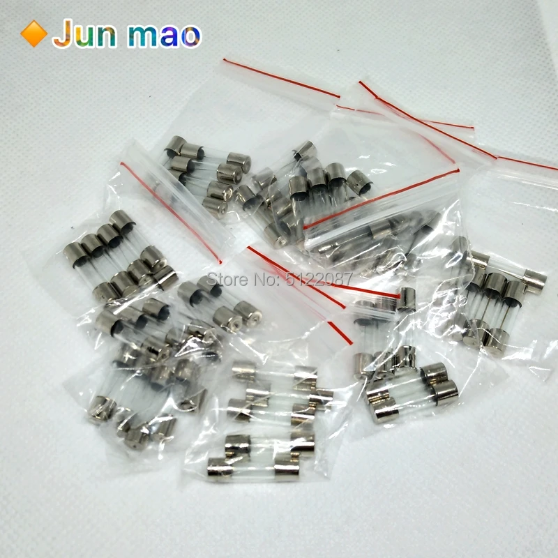 50PCS/LOT 10 Kinds 5x20mm Fast Glass Fuse Kit 0.2A 0.5A 1A 2A 3A 5A 6A 8A 10A 15A /250V 5*20 Insurance Tube Package
