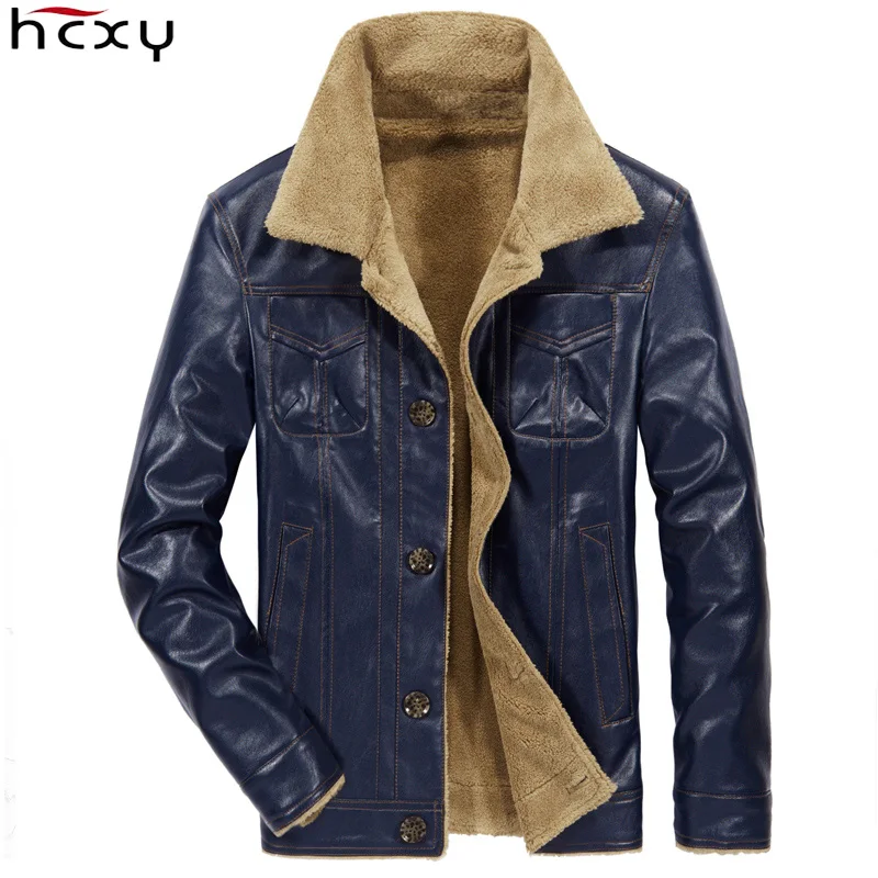 

HCXY 2023 Men's Selected Leather Coat with Fur Male Thicken Motorcycle Jackets Men Outwear Faux PU Leather Man Winter Warm Coat