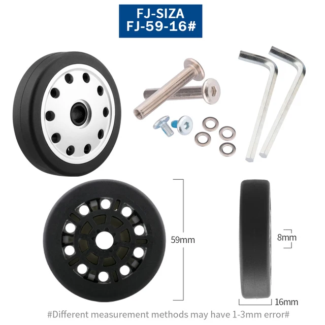Luggage Suitcase Replacement Wheels OD 36-50mm Axles Deluxe Black with Screw Suitable for 18-26 inch suitcase Swivel Caster FJ-59-16