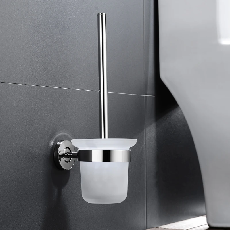 

Wall Mounted Stainless Steel Anti-Rust Toilet Brush Holder with Glass Cup for Bathroom Restroom Accessories