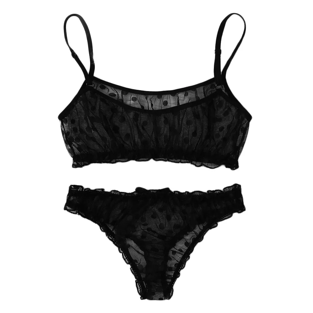 MIARHB нижнее белье Для женщин сексуальная из сетчатой ткани в горошек; бюстгальтер с бантом Ночное нижнее белье с черным кружевом комплект нижнего белья S-XL тонкий перспектива