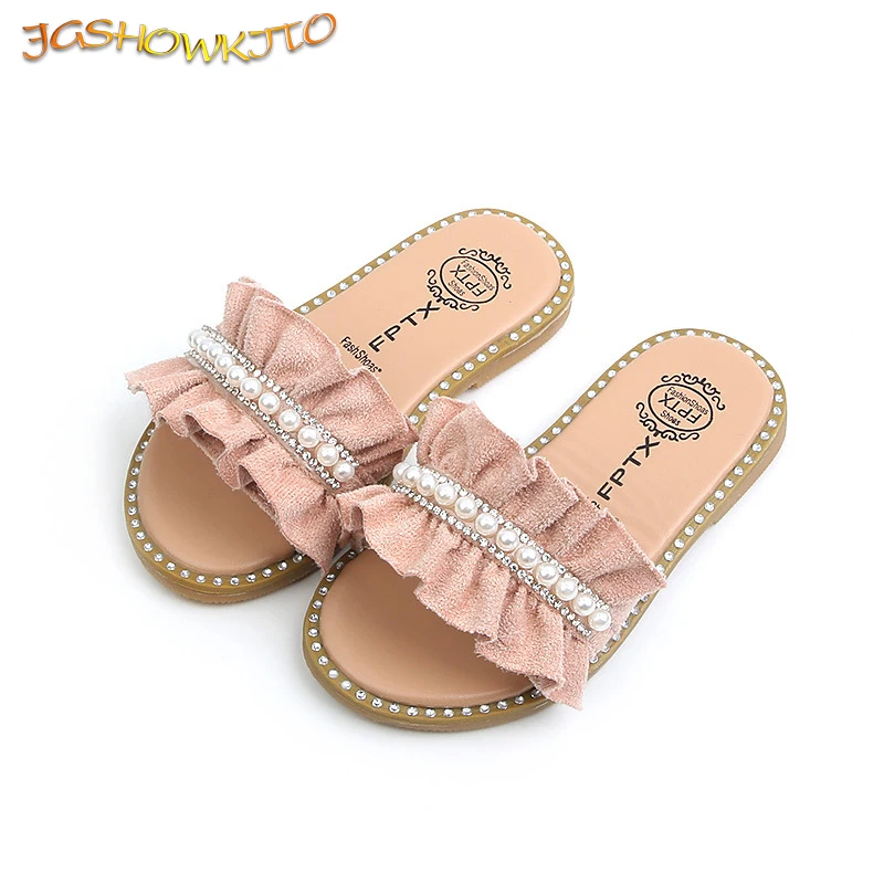 Children's Shoes Kids Sandals For Toddlers Girls Princess Sweet Soft Pearl Beaded With Rhinestone Girls Slippers Slides 21-30 Children's Shoes Kids Sandals For Toddlers Girls Princess Sweet Soft Pearl Beaded With Rhinestone Girls Slippers Slides 21-30