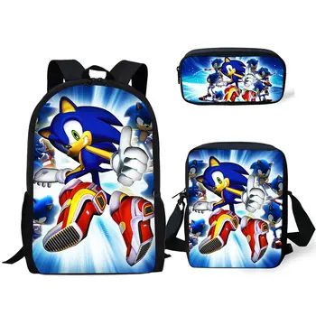 

Fashion 3PCs Set Backpack Sonic The Hedgehog Pattern Students School Bags Cartoon Backpack/Messenger Bag/Pen Bag Set