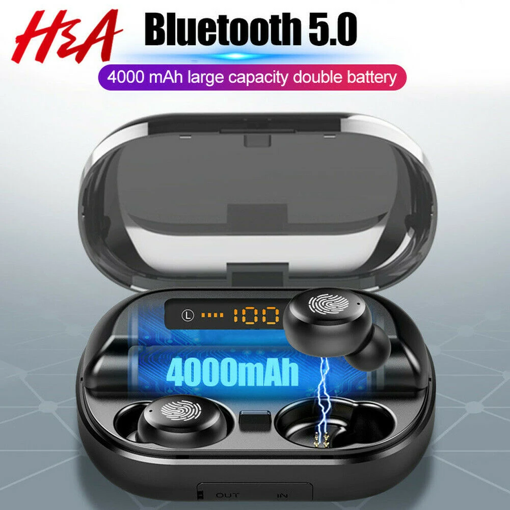 Черный Беспроводной bluetooth-наушник с сенсорным управлением Портативный цифровой дисплей с зарядным устройством Спортивная шумоподавление Handsfree на английском языке - Цвет: Черный