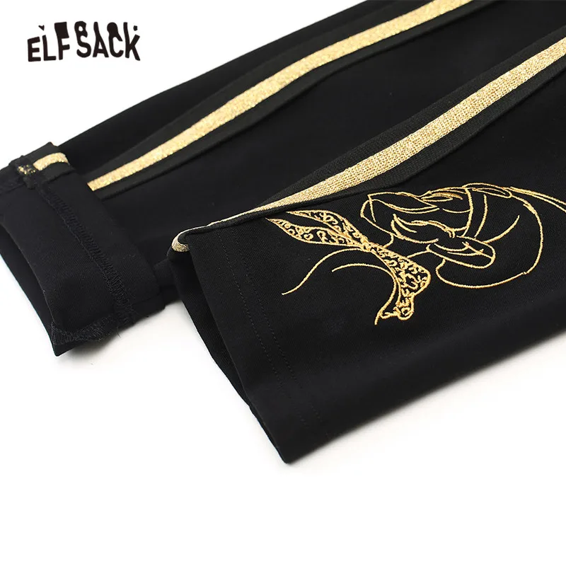 ELFSACK женские штаны с мультяшным принтом 2019 Осенние повседневные черные модные
