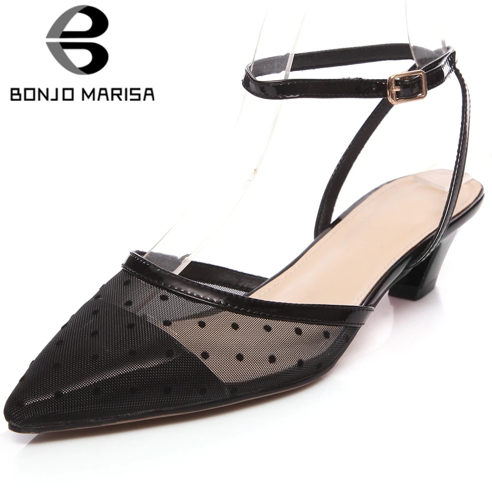 

BONJOMARISA New Brand Design Breathable Pointed Toe Sandals Sweet Polka Dot Sandals Women Summer Light Mesh Shoes Woman