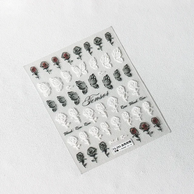 Butterfly 3D Acrylic Engraved Nail Sticker Sweater Wool Cute White Snowflake Wing Colorful Relief Nail Water Slide Decals ZJ0252 NO.2