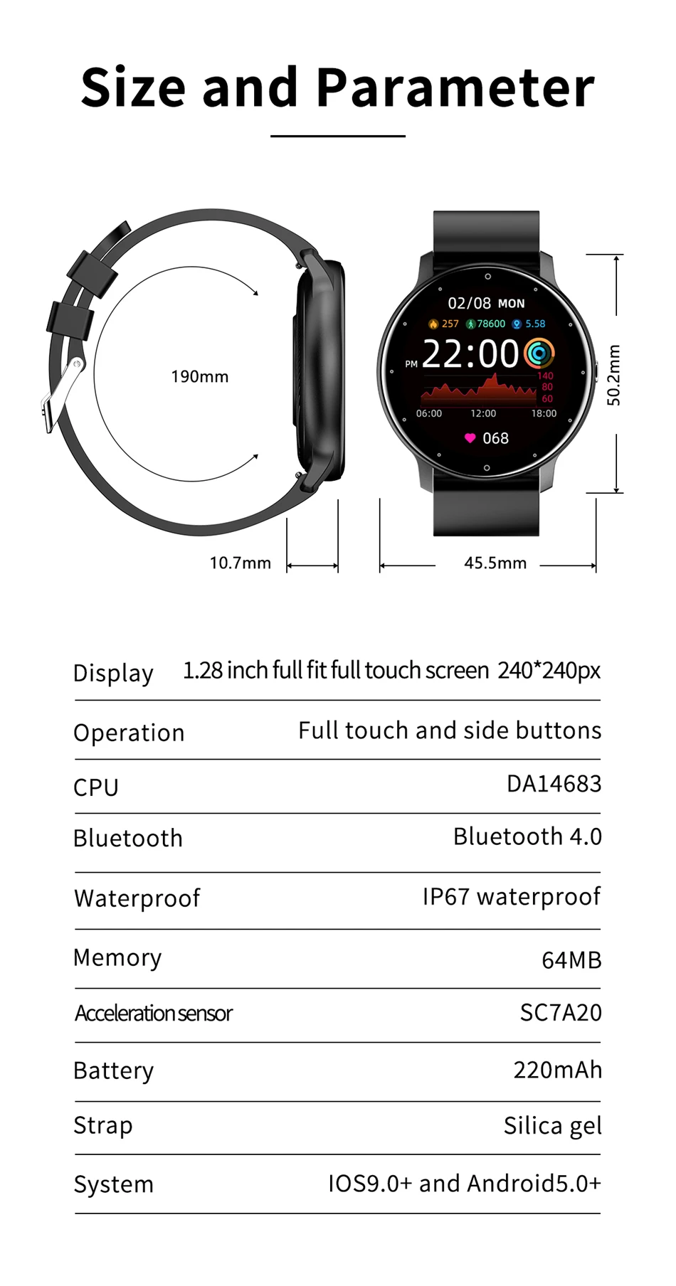 Men Women Smart Watch Full Touch Screen Watches Sport Fitness Tracker IP67 Waterproof Bluetooth Weather Forecast Smartwatch 2021