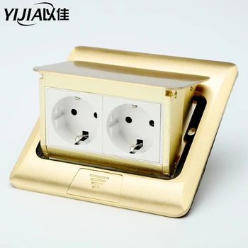 

BRASS Panel Pop Up Floor Socket 16A EU Standard Power Outlet brass socket Charging Port 5V 1A French socket computer socket