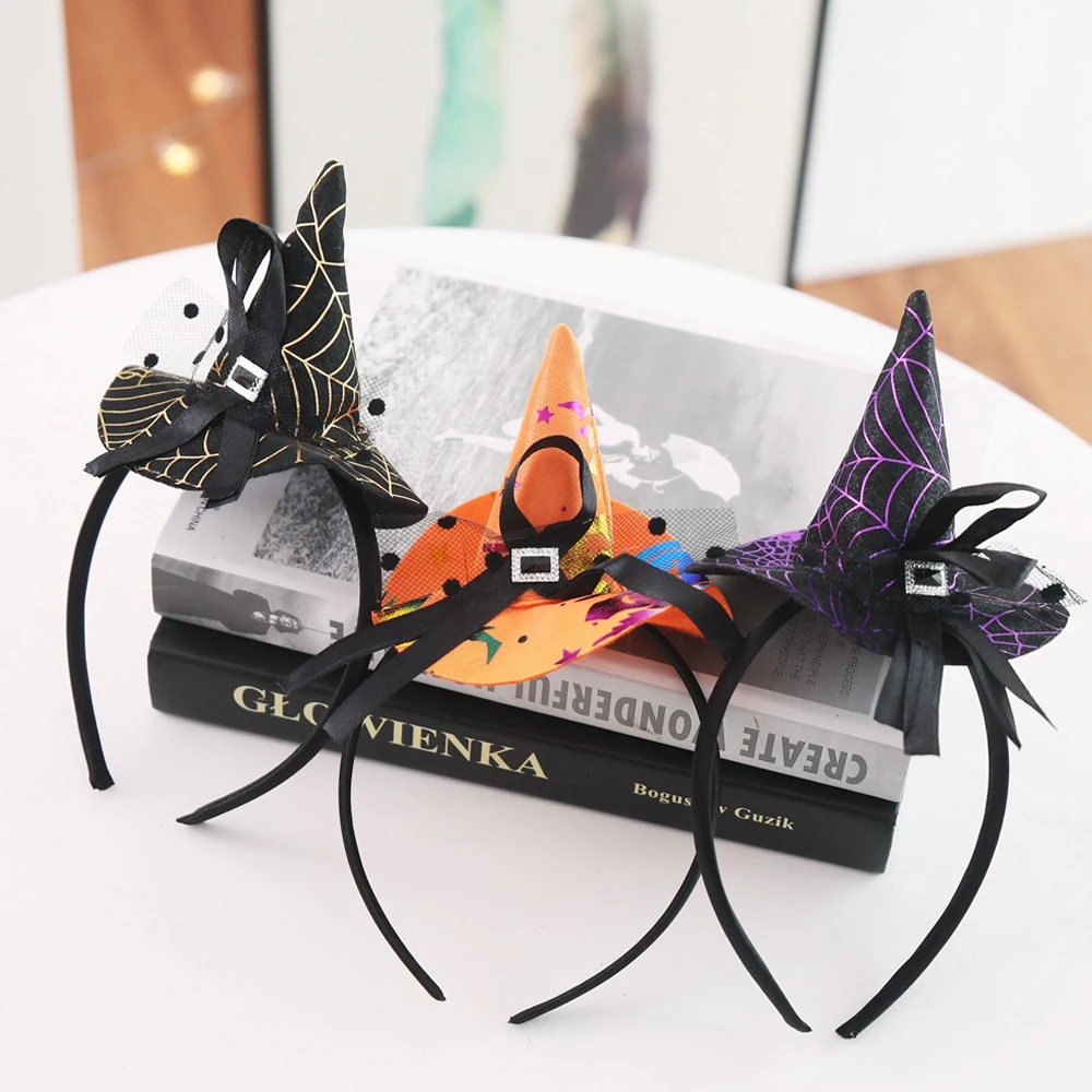 

1Pcs Halloween Witch Hat Headband Fashion Lovely Party Decorative Hair Accessories Women Girls Vintage Elastic Hair Bands