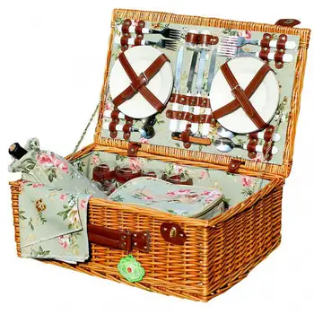 

Picnic basket idyllic wicker large picnic basket four people with tableware rattan portable lunch box food storage box