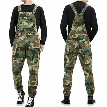 

Mens Autumn New All-match Dungarees Workwear Overalls Camouflage Combat Jumpsuit Bib Pants High Waist Motorcycle Streetwear