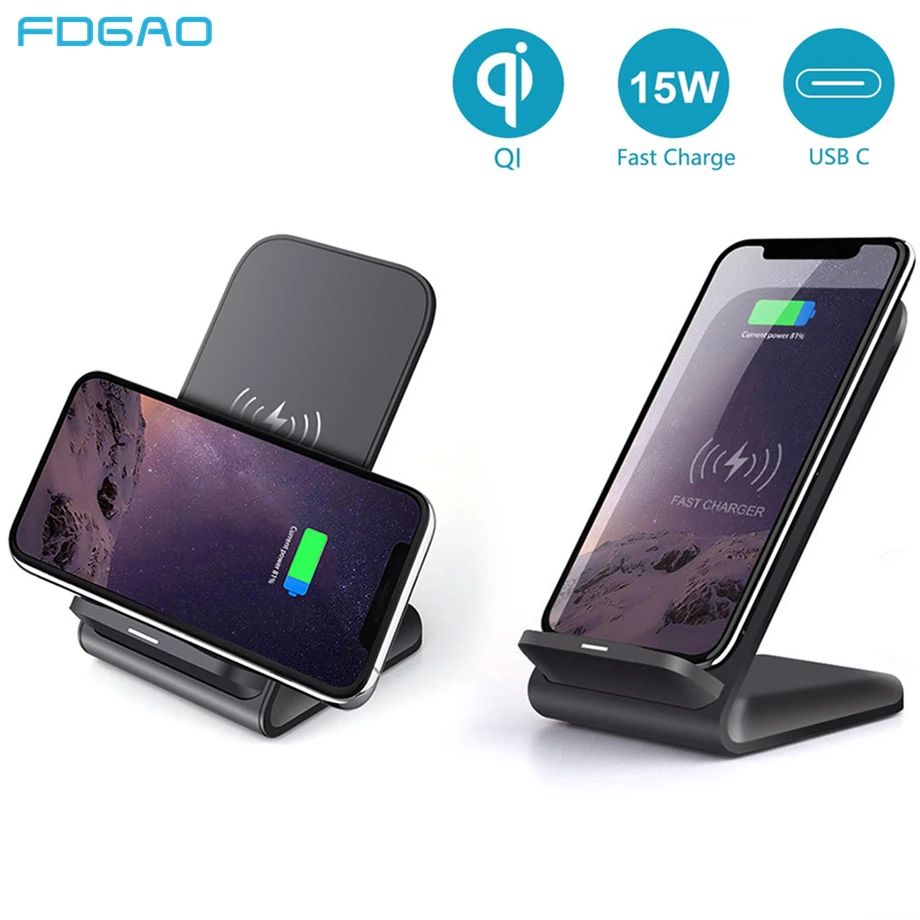 

FDGAO 15W Qi Wireless Charger Stand For iPhone 11 Pro XR 8 X XS MAX QC 3.0 10W USB C Fast Charging For Samsung S10 S9 Note 10 9