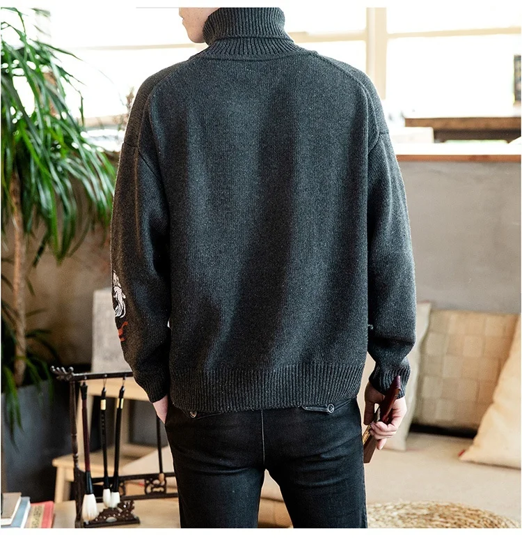 Zongke Carp Embroidery Turtleneck Men Sweater Turtle Neck Men Pullover Sweater Men Coat XXXL Autumn Winter Man Sweaters