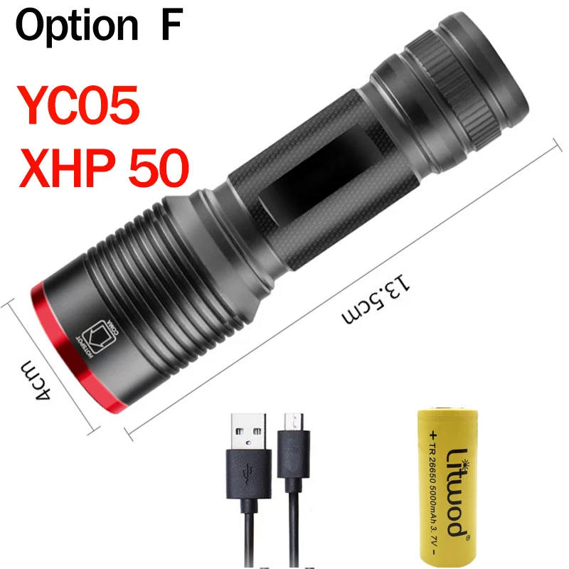 Option F Z40YC50 супер мощный светодиодный фонарь XHP70 XHP50 тактический фонарь USB Перезаряжаемый водонепроницаемый фонарь ультра яркий фонарь для кемпинга - Испускаемый цвет: Option F