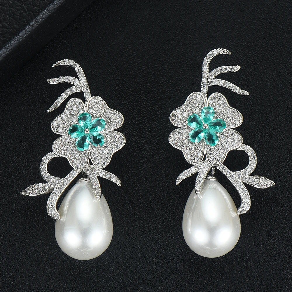 

GODKI Charm Imitation Pearl Flower Dangle Earrings Trend Cubic Zircon Wedding Engagement Party Dubai gold earring for women 2019