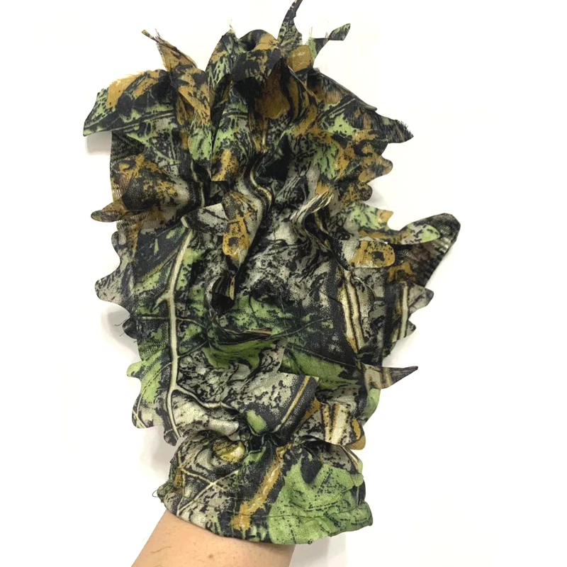 Hunting Ghillie Gloves Camouflage Suit Gloves 3D Bionic Leafy Camouflage Headwear for Jungle Wildlife Photography Turkey Camo hunting accessories