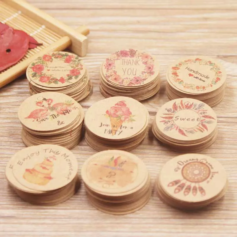 Gift Label Tags Handmade Tags 100pcs circlr tag Hand with love around flower design labels tag 300g