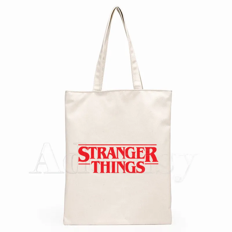 

Stranger Things Print Reusable Shopping Bag Women Canvas Tote Bags Printing Eco Bag Cartoon Shopper Shoulder Bags