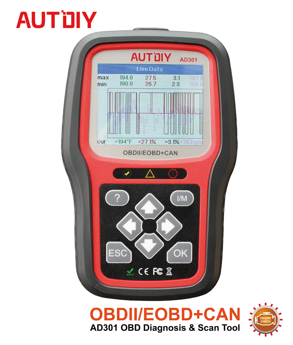 AUTDIY OBD2 сканер автомобильный диагностический инструмент универсальный OBDII EOBD CAN автомобильный двигатель Fualt код ридер(AD301