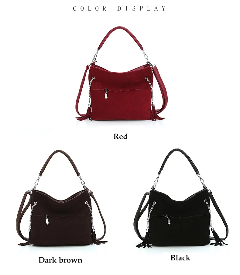 Faux Suede Handbag Luxury Brand Shoulder Bags for Women 2019 Tassel Bucket PU Leather Crossbody Bag Vintage Hobo Messenger Purse (6)