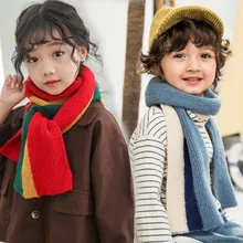 Зимний детский шарф в полоску, мягкий плюшевый шарф для девочек и мальчиков, модный шарф унисекс
