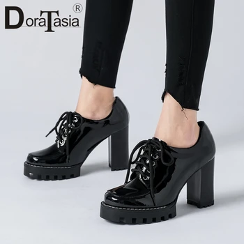 

DORATASIA Luxury Brand Patent Leather Pumps High Heels Office Dress Pumps Women Elegant Low Platform Shoes Woman