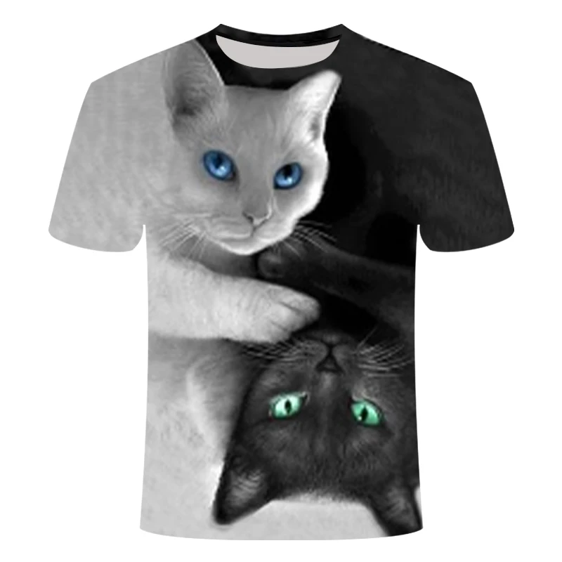 

Black and white Cat 3D t shirt Men tshirt Summer Tees Casual T-Shirt Short Sleeve Tops AnimalPrint Streetwear DropShip