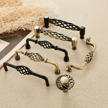 

Vintage Antique Bronze Cabinet Handles Hollow Out Birdcage Handles Drawer Knobs Wardrobe Door Pullers Furniture Handle