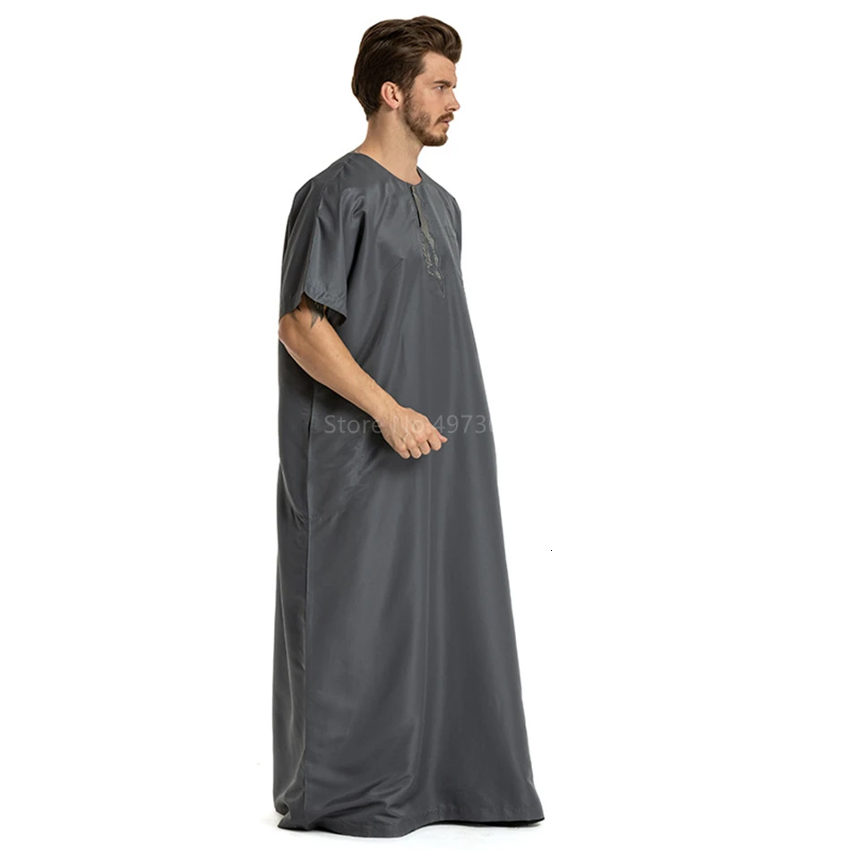 Traditional Arabic Men Islamic Clothing Jubba Thobe for Adult Dubai Kaftan Embroidery Saudi Arabia Muslim Ramadan Eid Pray Robes