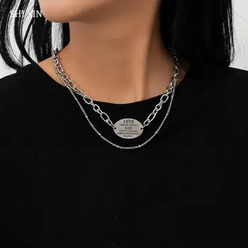

SHIXIN 2 Pcs/Set Separable Stainless Steel Chain Short Choker Necklace Colar for Women/Men Fashion Layered Necklace Jewelry 2020