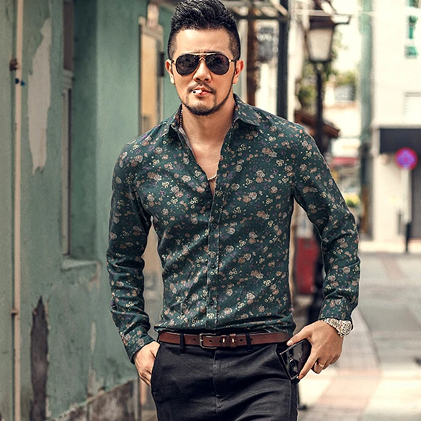 Floral Shirt Outfit For Men-25 Ways To Wear Guys Floral Shirts | Men's  Autumn Printed Shirts Male Slim Fit Long Sleeve Shirt Men Floral Print  Casual Shirts 