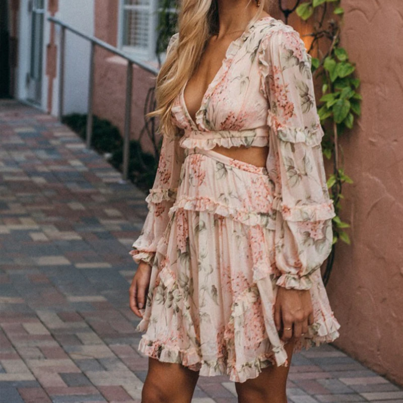 Koop Parijs Meisje Zomer Strand Mini Jurk Vrouw Spaghetti Band Kruis Backless Sexy Diepe V Print Bodycon Vestidos Mode Korte Jurk