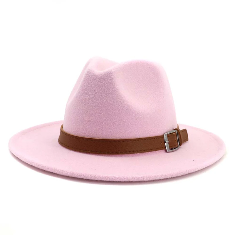 Pink fedora FS мужская фетровая шляпа для женщин, шерстяные фетровые шляпы, мужские Модные джазовые кепки с широкими полями, женские шапки, Осень-зима - Цвет: Pink fedora