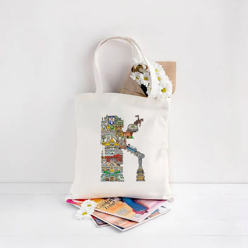 

Interesting Italy Alphabet K-O Design Canvas Tote Bag Reusable Shopping Bag Recycle Daily Use Handbag Eco Bag
