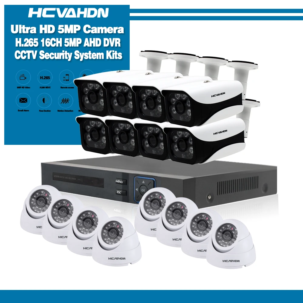 

Ultra 5MP 16CH Video Surveillance System with 16pcs 5.0MP Night Vision Outdoor/Indoor Home Security Cameras 16CH CCTV DVR Kit