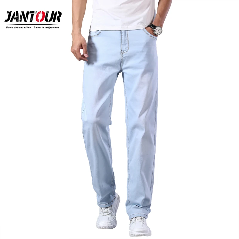 Summer Men Thin Loose Straight Jeans Classic Style Business Casual High  Stretch Denim Pants Light Blue Dark Blue Brand Trousers - AliExpress