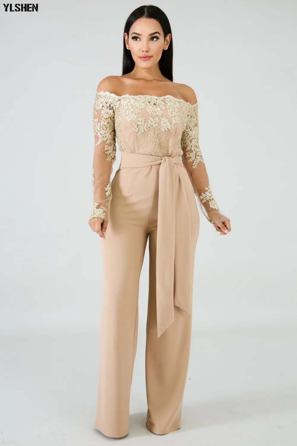 Women Jumpsuit Sexy Lace Ladies Jumpsuits Party Casual Wide Leg Overalls Off Shoulder Long Sleeve Romper Skinny Rompers Trousers 28