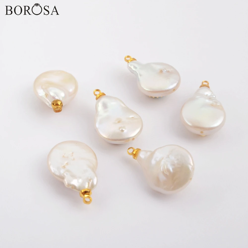 BOROSA 10 шт. позолоченный натуральный пресноводный жемчуг с разнообразным радужным инкрустированный цирконами Шарм для сережек изготовление для оптовой продажи G1902