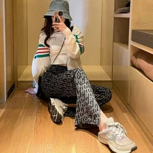 JHBeute Autumn Winter 2021 Slit Pants ladies Korean Loose High Waist Plus Size Pajamas 4XL Wide Leg Straight Casual Trousers Za