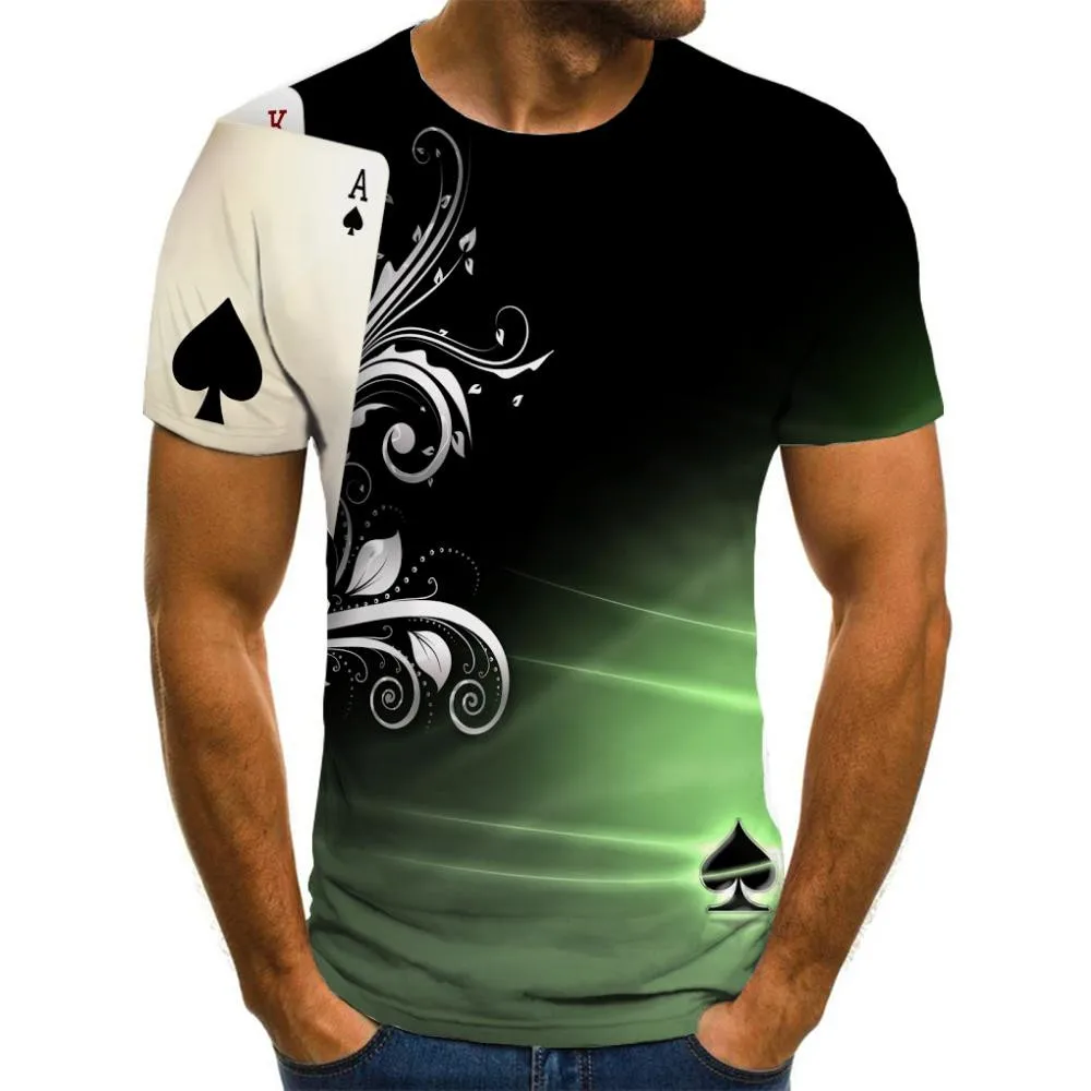 

Personality Poker Trend Street 3D Tshirt Playing Cards T-shirt Men Black Shirt Print Clothes Harajuku Tshirt Printed Short Sle