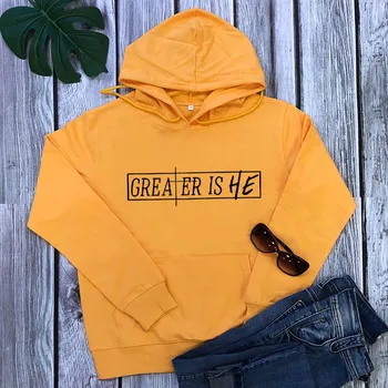 

Hoodies Greater IS HE New Arrival Women's Funny Casual 100%Cotton Tops Christian Pullover Hoodies Jesus Outfits