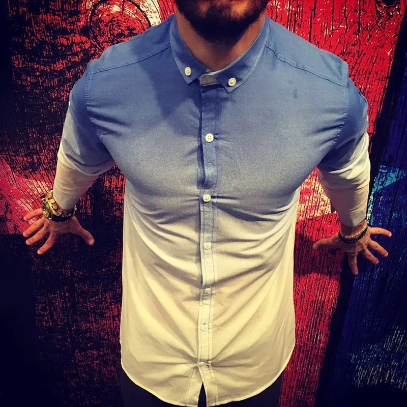 Брендовая повседневная мужская рубашка с коротким рукавом в полоску цветовое соответствие моде деловая рубашка модная одежда для пребывания на открытом воздухе Мужская рубашка - Цвет: 1