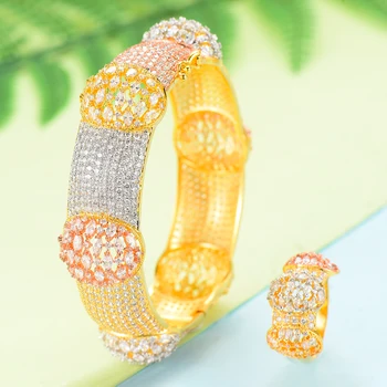 

GODKI BIG BOLD 3pcs Geometric EARRING Bangle Ring Sets For Women Wedding Cubic Zirconia Engagement DUBAI Bridal Jewelry Sets