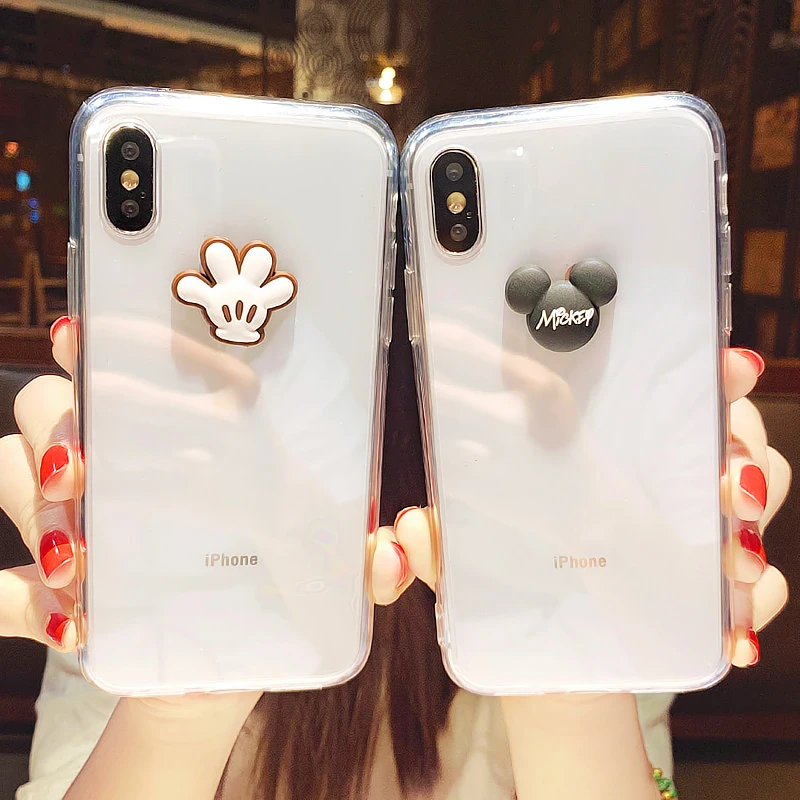 

Cute 3D Cartoon Mickey Clear Transparent Case For iPhone X XR XS Max Silicone Cover Lovely Mickey Soft TPU Glossy Phone Cases