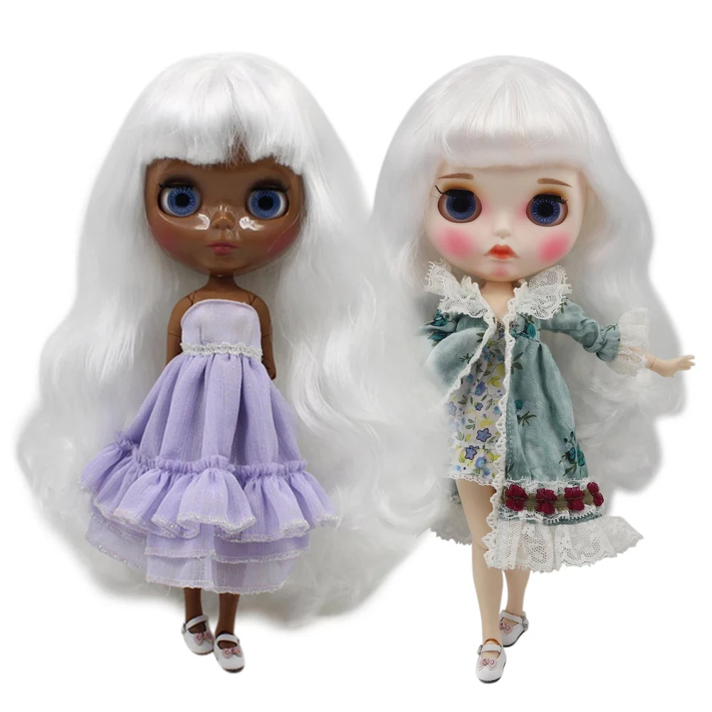 ICY DBS Blyth doll 1/6 bjd white skin and dark skin nude joint body matte face glossy face white hair