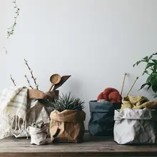 Ретро корзина для хранения крафт-бумаги, настольный органайзер, цветочные горшки, сумки для выращивания растений, цветочные горшки, моющиеся крафт-бумажные сумки