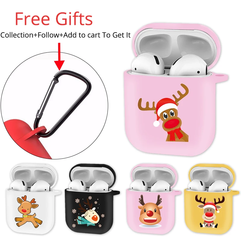 

Multiple Patterns Cute Cartoon Case For Apple Airpods 1 2 Christmas Deer Bluetooth Headset For Headphones Airpods Soft Silicone