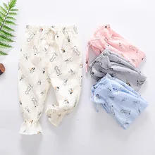 Лидер продаж, летние хлопковые льняные свободные повседневные шаровары в Корейском стиле для девочек, противомоскитные штаны брюки с принтом кролика